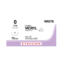 Хірургічна нитка Ethicon Вікріл (Vicryl) 0, довжина 75 см, кол-ріж. голка 45 мм, W9376