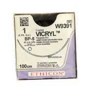 Хірургічна нитка Ethicon Вікріл (Vicryl) 1, довжина 100 см, колюча тупокінцева голка 65 мм, W9391