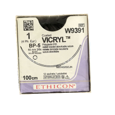 Хірургічна нитка Ethicon Вікріл (Vicryl) 1, довжина 100 см, колюча тупокінцева голка 65 мм, W9391