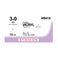 Хірургічна нитка Ethicon Вікріл (Vicryl) 3/0, довжина 75 см, ріж. голка 60 мм, W9415