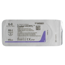 Хірургічна нитка Ethicon Вікріл (Vicryl) 6/0, довжина 45 см, кол. голка 13 мм, W9981