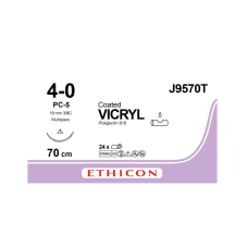 Хірургічна нитка Ethicon Вікріл (Vicryl) 4/0, довжина 70 см, П-ріж. голка 19 мм, J9570T