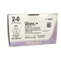 Хирургическая нить Ethicon Викрил (Vicryl) 2/0, длина 90 см, кол. игла 26 мм, J243H