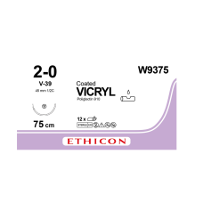 Хірургічна нитка Ethicon Вікріл (Vicryl) 2/0, довжина 75 см, кол-ріж. голка 45 мм, W9375