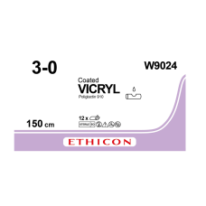 Хірургічна нитка Ethicon Вікріл (Vicryl) 3/0, довжина 150 см, без голки, W9024