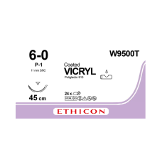 Хірургічна нитка Ethicon Вікріл (Vicryl) 6/0, довжина 45 см, звор-ріж голка 11 мм, W9500T