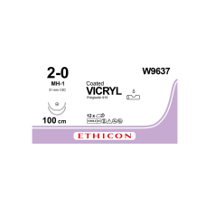 Хірургічна нитка Ethicon Вікріл (Vicryl) 2/0, довжина 100 см, 2 колючі голки 31 мм W9637