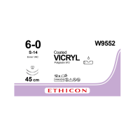 Хірургічна нитка Ethicon Вікріл (Vicryl) 6/0, довжина 45 см, 2 шпательні голки 8 мм, W9552