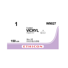 Хірургічна нитка Ethicon Вікріл (Vicryl) 1, довжина 150 см, без голки, W9027