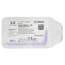 Хірургічна нитка Ethicon Вікріл (Vicryl) 3/0, довжина 250 см, без голки, W9030