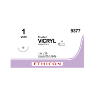 Хирургическая нить Ethicon Викрил (Vicryl) 1, длина 70 см, кол-рож. игла 45 мм, J9377G (W9377)