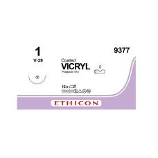 Хирургическая нить Ethicon Викрил (Vicryl) 1, длина 70 см, кол-рож. игла 45 мм, J9377G (W9377)
