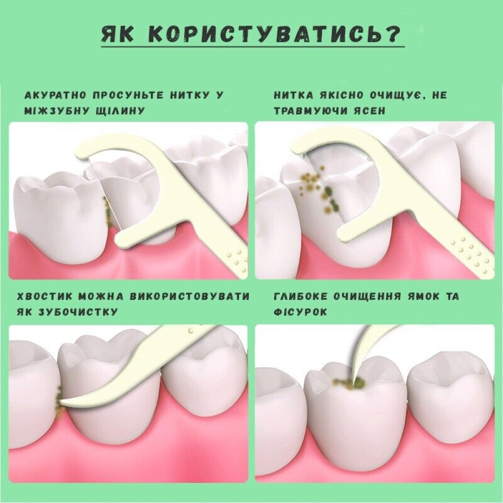 Зубные Флостики (2 в 1, Зубная нить и Биорозкладная Зубочистка) 50 шт