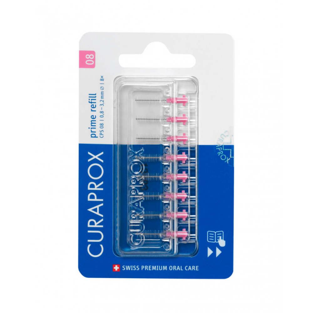 Набір змінних насадок йоржиків міжзубних Curaprox CPS 08 Prime Refill d 0,8 мм (8 шт.)